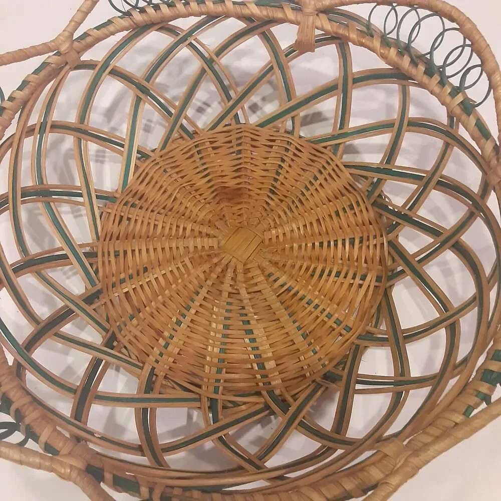 Vintage Woven Basket Green & Natural Versatile Decor